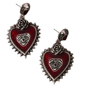 Red Heart Earrings with Evil Eye Gothic BRAND NEW